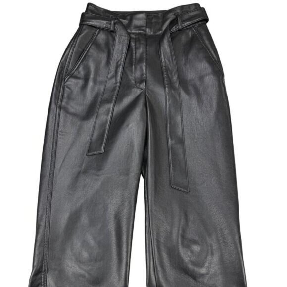 Aritzia Babaton Tie-Front High Rise Vegan Leather Pant In Black Size 0 - Picture 3 of 6